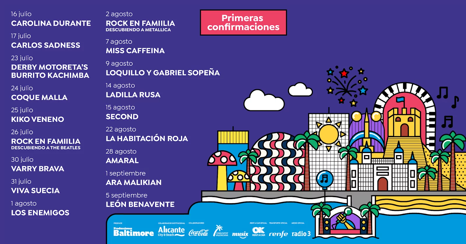 Noches Mediterráneas en Alicante: León Benavente, Second, Amaral, Viva Suecia, Coque Malla, La Habitación Roja, Loquillo y Gabriel Sopeña...