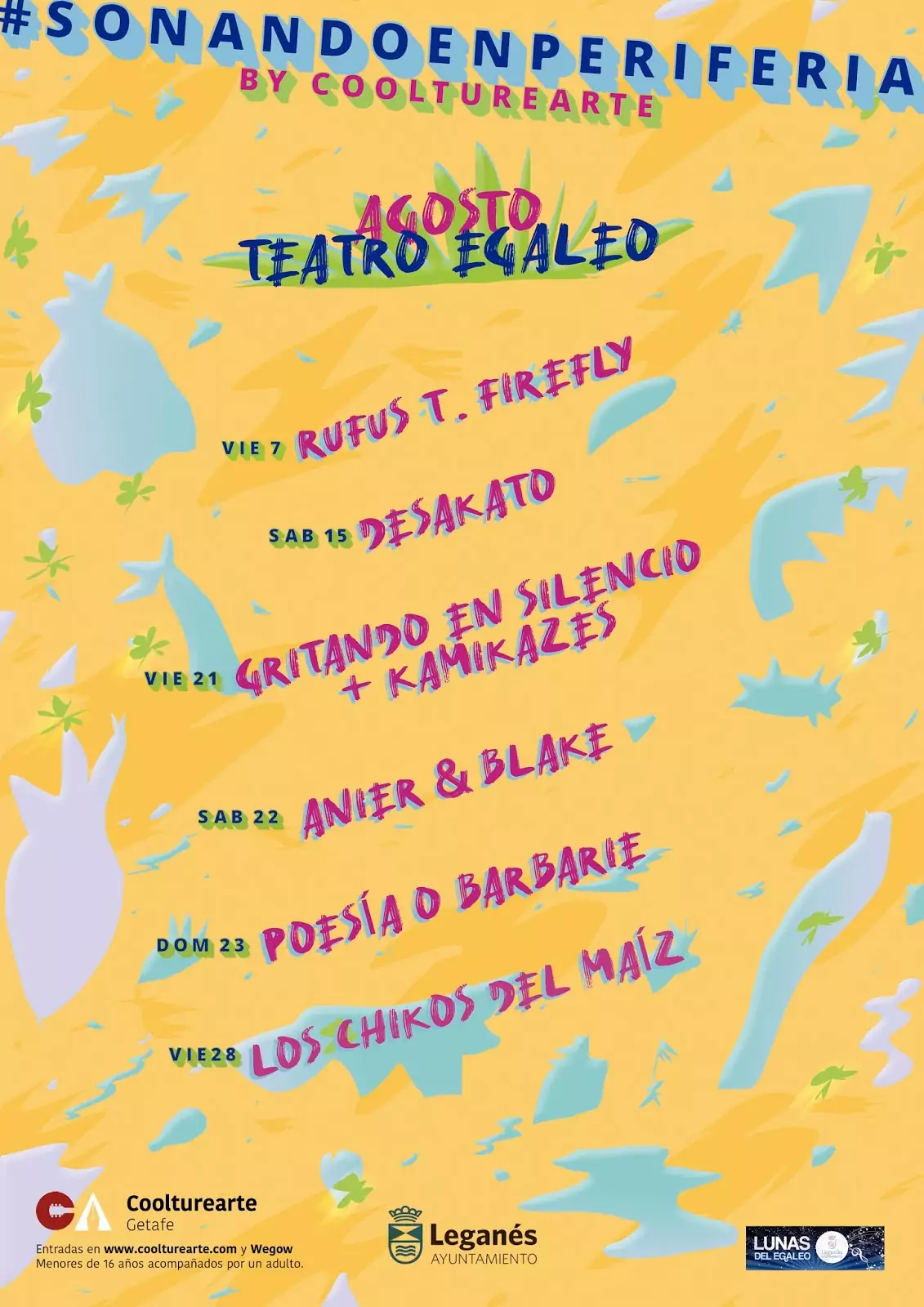 Conciertos en agosto en el Teatro Egaleo de Leganés: Rufus T. Firefly, Desakato, Los Chikos del Maíz, Gritando en Silencio...
