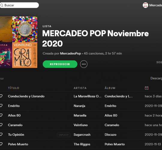 playlists mercadeo pop