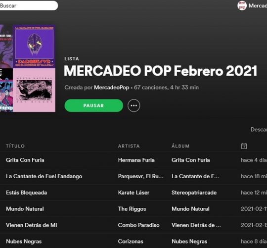 playlists mercadeo pop