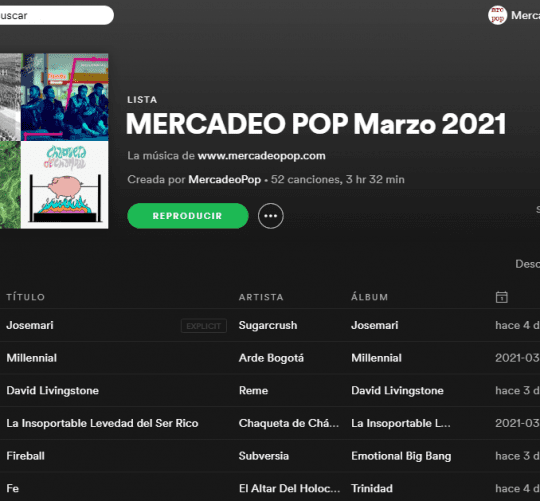 mercadeo pop spotify