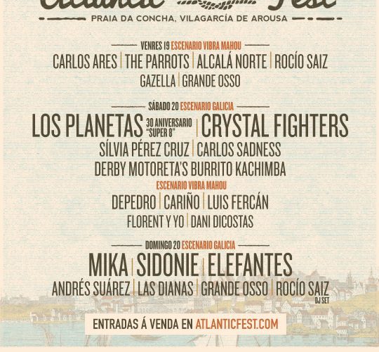 cartel completo del atlantic fest 2024, en julio en Vilagarcía de Arousa
