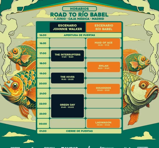 horarios del festival road to río babel, el 1 de junio en Madrid