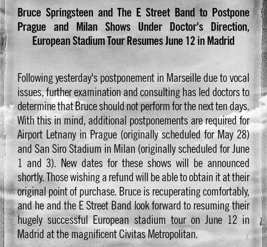 bruce springsteen cancela toda su gira hasta madrid