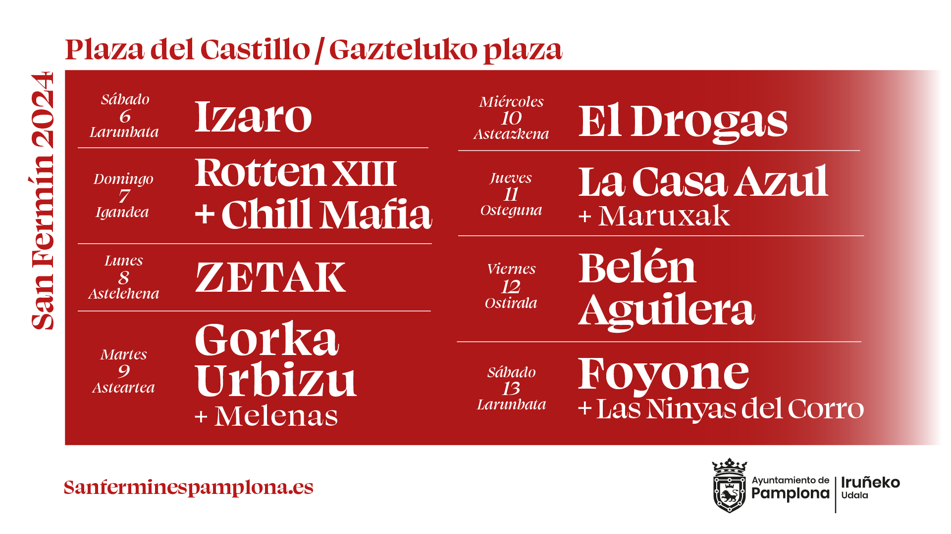 conciertos de los sanfermines 2024 en la plaza del castillo y la plaza de la compañía de pamplona