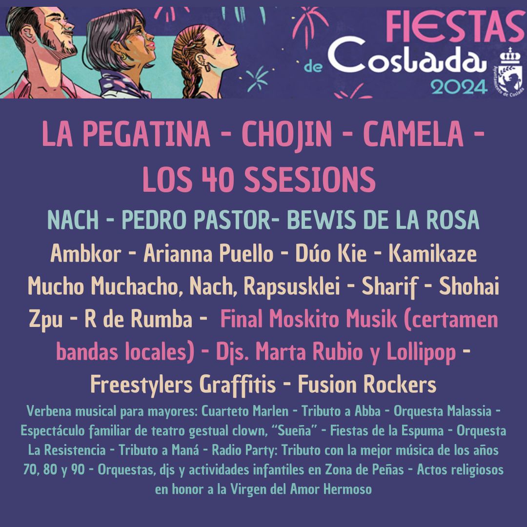 Conciertos de las Fiestas de Coslada 2024, con La Pegatina, Camela, Pedro Pastor, Nach, El Chojín y muchos más