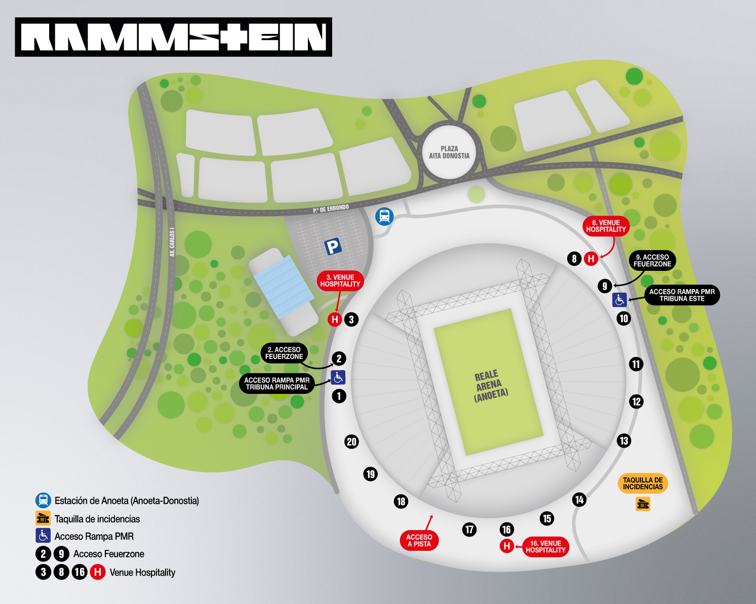 Información general, horarios y accesos para el concierto de Rammstein estes 5 de junio en Donosti
