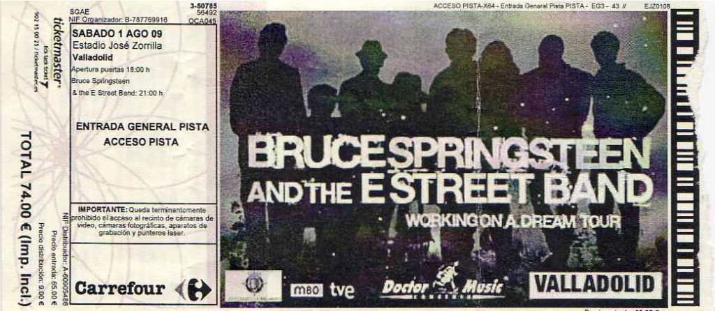 Entrada del concierto de Bruce Springsteen & The E Street Band en el estadio Zorrilla de Valladolid el 1 de agosto de 2009