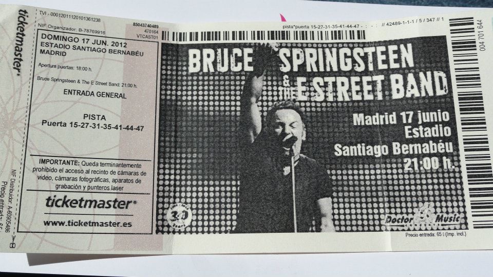 Entrada del concierto de Bruce Springsteen & The E Street Band el 17 de junio de 2012 en el Santiago Bernabéu de Madrid