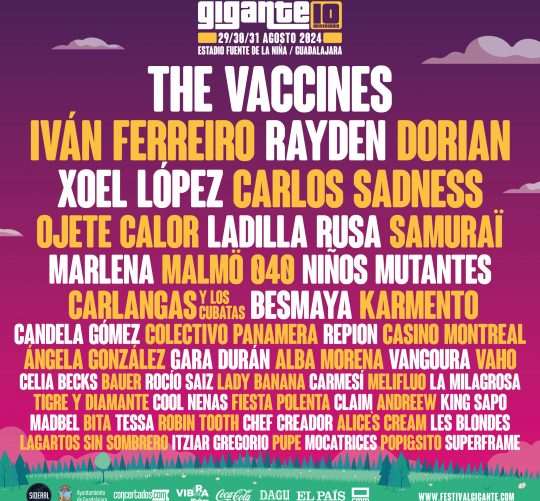 Cartel completo del Festival Gigante 2024, en agosto en Guadalajara
