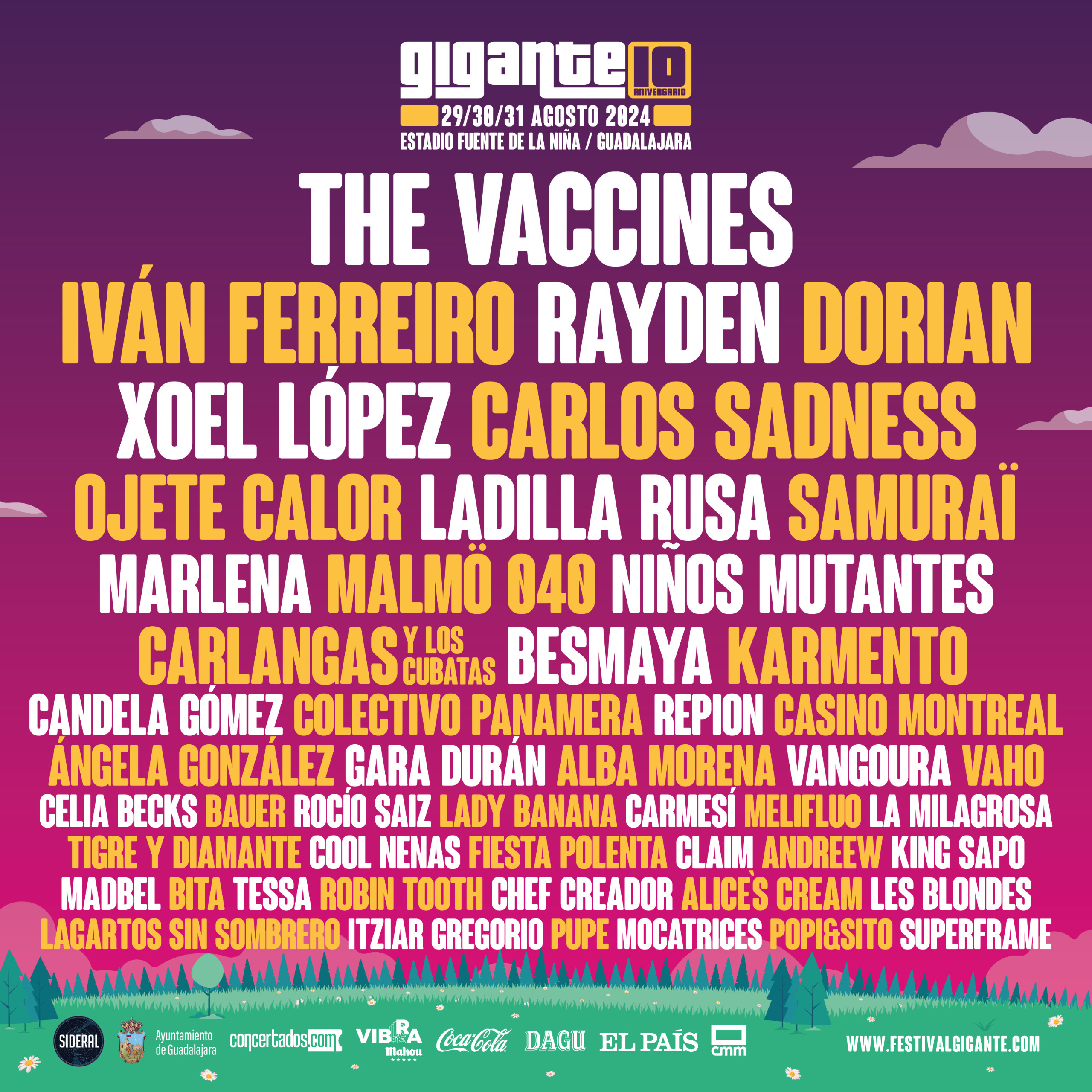 Cartel completo del Festival Gigante 2024, en agosto en Guadalajara