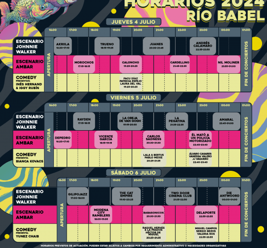 Horarios del festival Río Babel 2024, que se celebra en La Caja Mágica de Madrid del 4 al 6 de julio