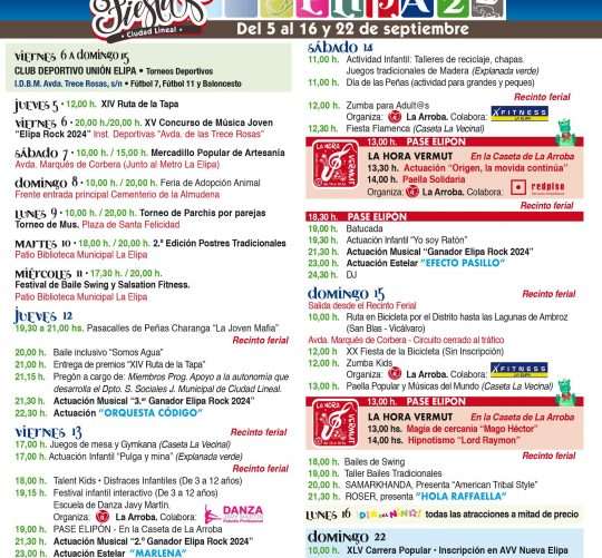 Este mes de septiembre de 2024 llegan un año más las fiestas del barrio madrileño de La Elipa, en el distrito de Ciudad Lineal