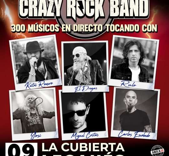 Crazy Rock Band, la banda de rock más grande de España, estará actuando en directo el 9 próximo de noviembre en La Nueva Cubierta de Leganés.