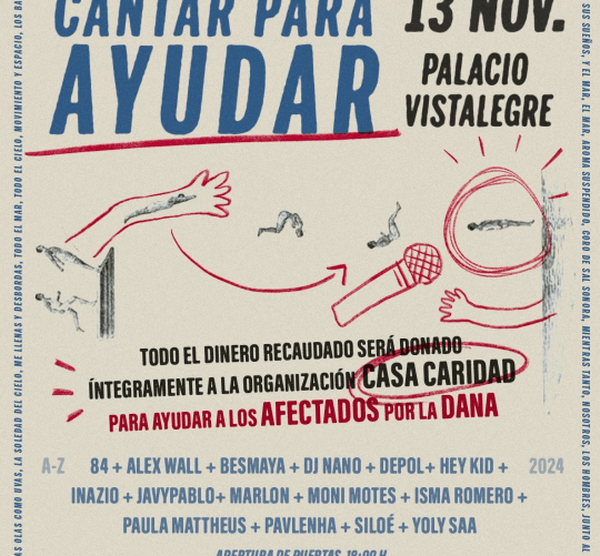 El próximo miércoles 13 de noviembre tendrá lugar en el Palacio Vistalegre de Madrid el concierto benéfico 'Cantar para Ayudar', en favor de los damnificados por la DANA
