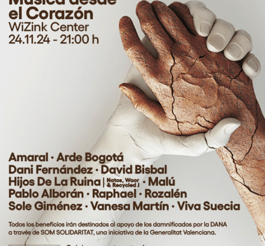 El WiZink Center de Madrid acogerá el próximo 24 de noviembre un concierto solidario para recaudar fondos destinados a los afectados por la DANA