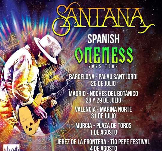 Carlos Santana dará un total de seis conciertos en cinco ciudades españolas durante los meses de julio y agosto del próximo verano de 2025