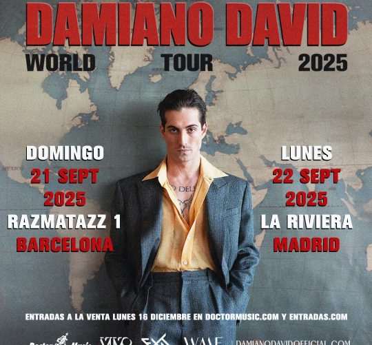 El cantante de Maneskin, Damiano David, anuncia conciertos en Barcelona y Madrid para presentar su debut como solista.