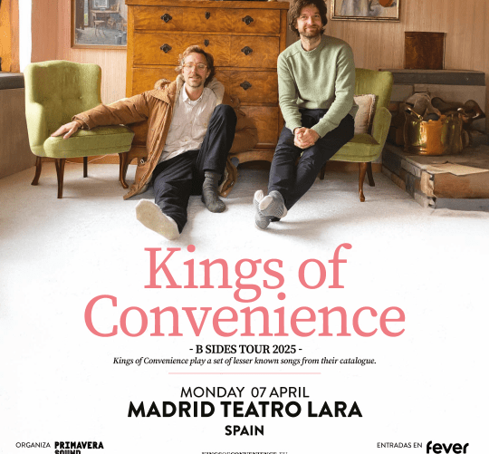 Kings of Convenience actuarán en el Teatro Lara de Madrid el 7 de abril del próximo año, un concierto especial dentro del 'B Sides Tour 2025'