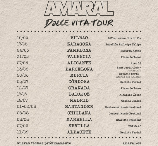 Amaral anuncia las fechas de su gira 'Dolce Vita' para 2025