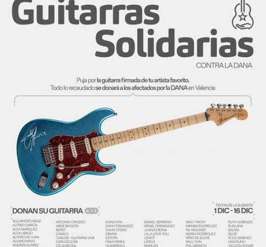 60 artistas han firmado sus guitarras para ser subastadas y donar el dinero a los afectados por la Dana en la iniciativa Guitarras solidarias