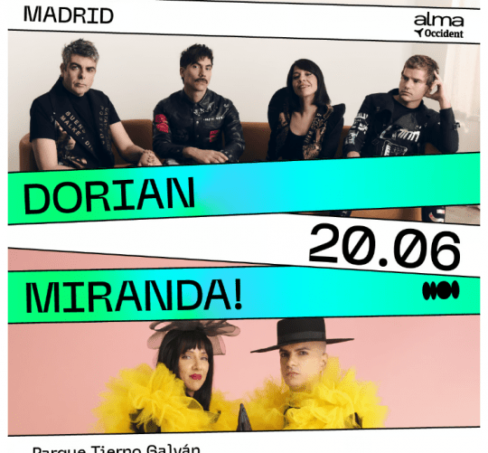 Dorian y Miranda! protagonizarán un recital doble en el Alma Occident Madrid. La cita será el 20 de junio en el Parque Enrique Tierno Galván
