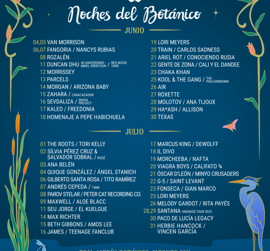 Noches del Botánico 2025 anuncia el cartel completo de su nueva edición (la novena ya), que se celebrará entre el 4 de junio y el 31 de julio