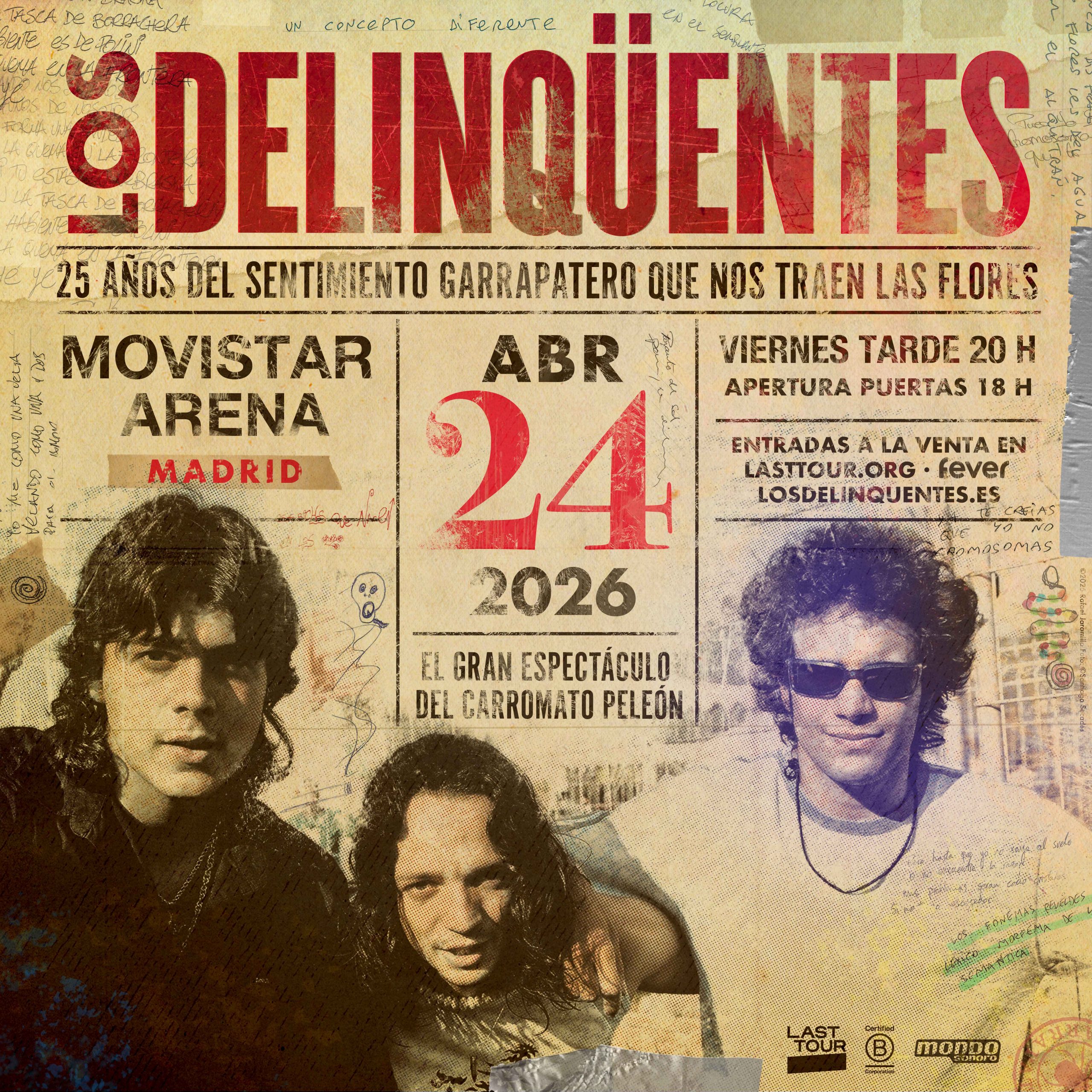 Los Delinqüentes vuelven a lo grande con una fecha histórica en el Movistar Arena de Madrid el 24 de abril de 2026