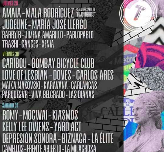 Cartel completo de Tomavistas 2025, que se celebrará durante los días 29, 30 y 31 de mayo en el amplio recinto de la Caja Mágica de Madrid.