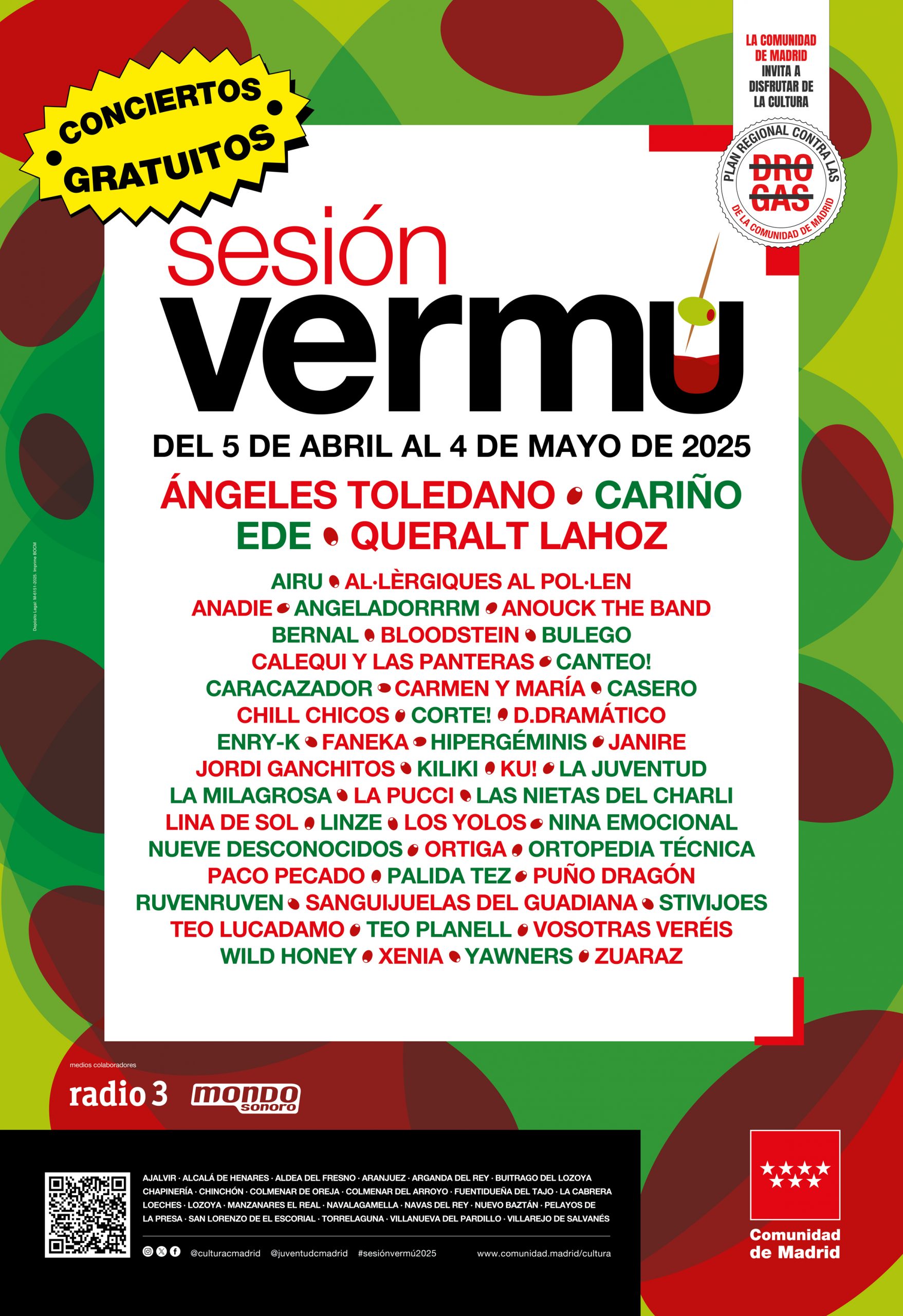 Ya tenemos la programación completa de Sesión Vermú 2025, un ciclo con hasta 82 conciertos gratuitos de 51 bandas en 23 municipios de Madrid