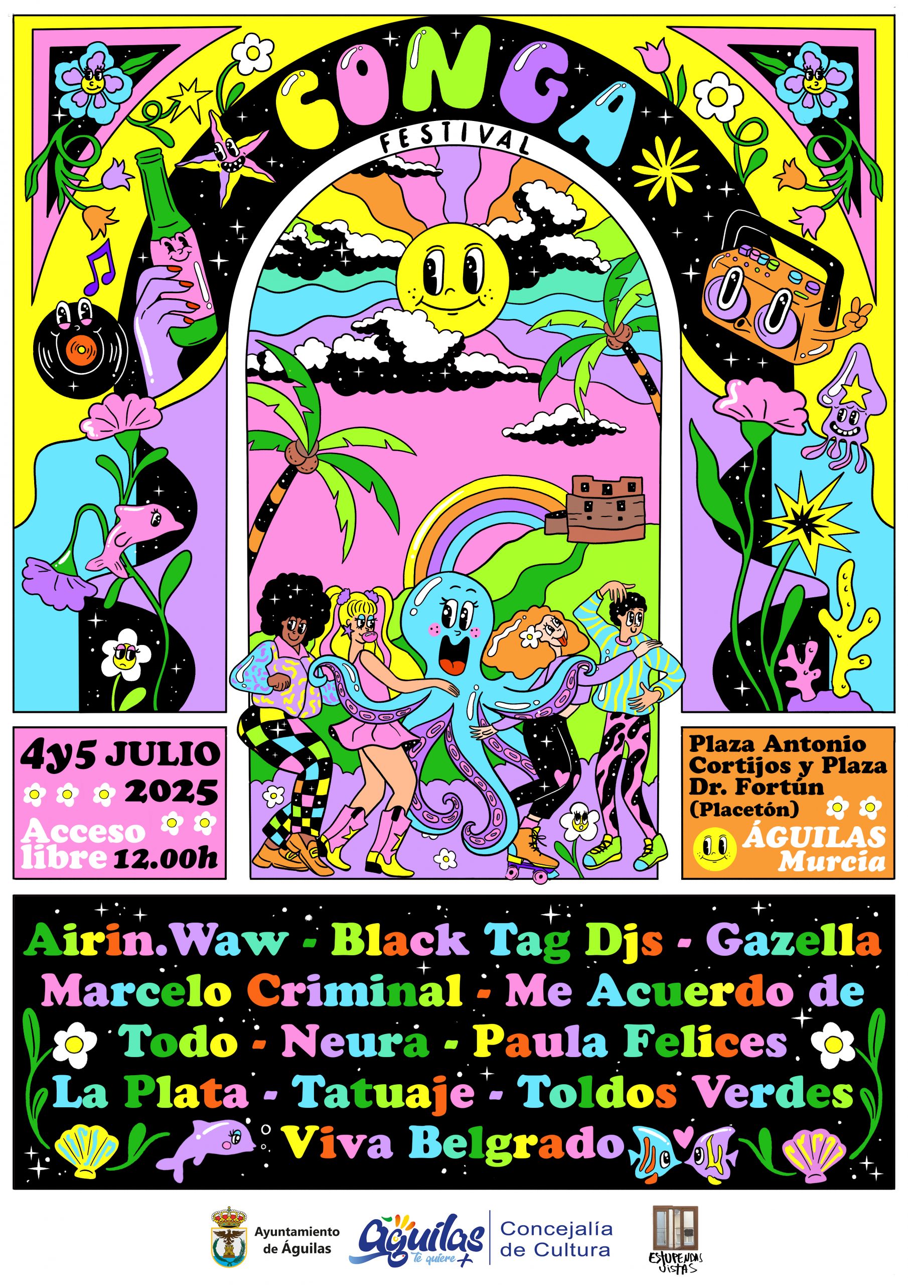 Los próximos 4 y 5 de julio de este presente año 2025 la ciudad costera de Águilas (Murcia) acogerá la primera edición del Conga Festival