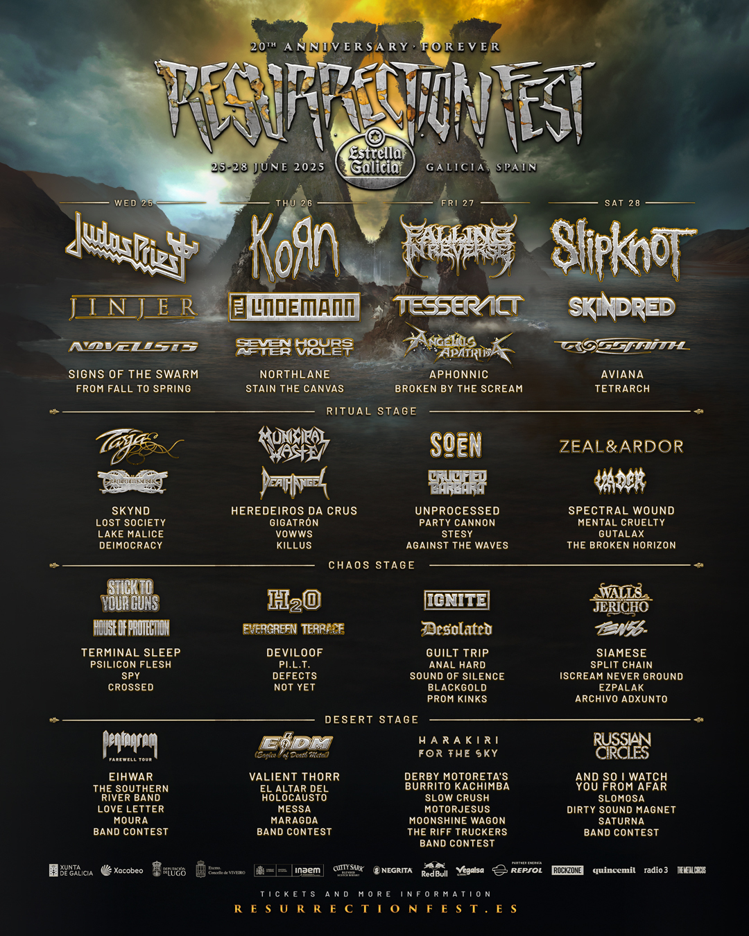 Cartel por días del Resurrection Fest 2025, que se celebra en junio en Viveiro (Lugo)