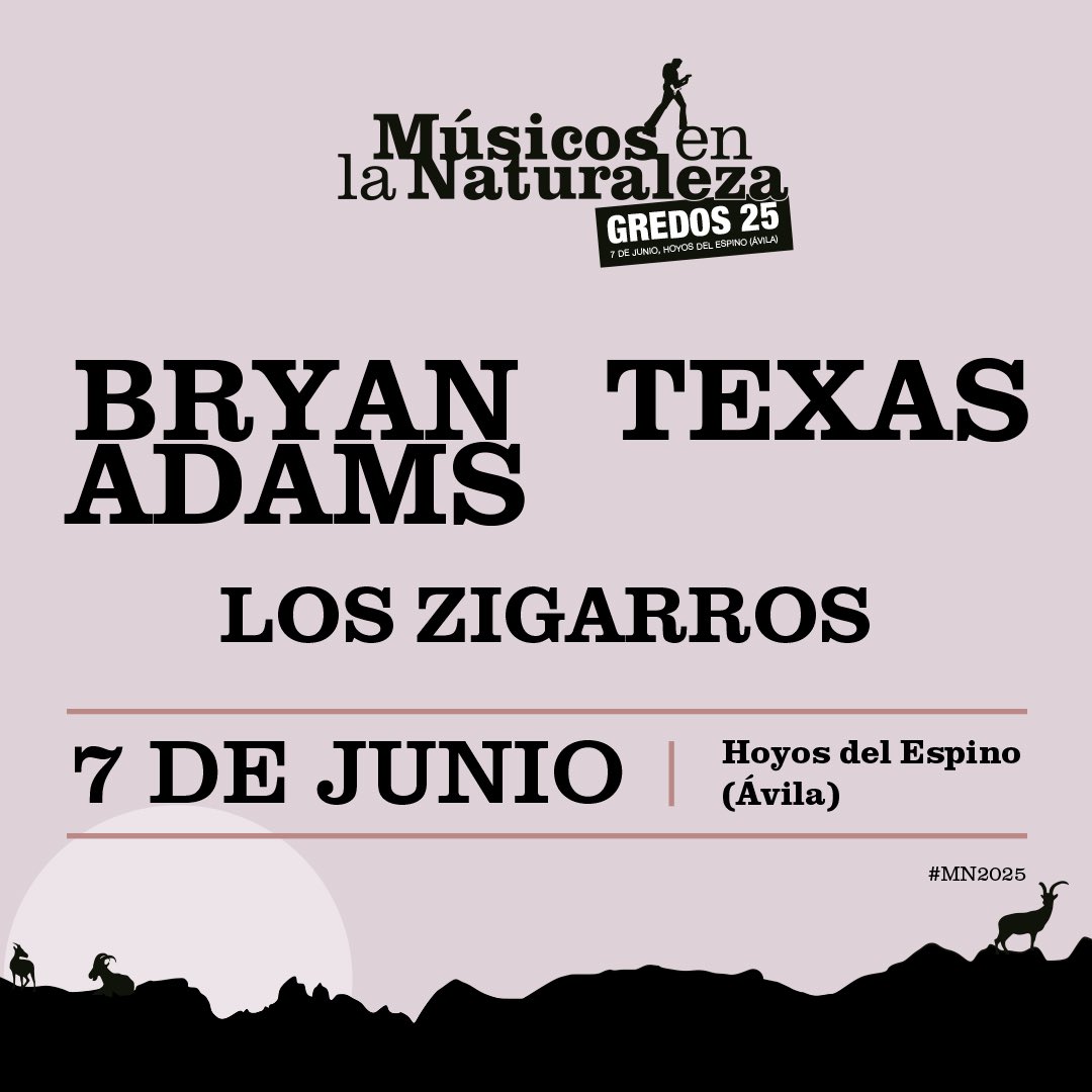 Texas y Los Zigarros se unen a Bryan Adams en el cartel de Músicos en la Naturaleza 2025, que tendrá lugar el 7 de junio en Hoyos del Espino