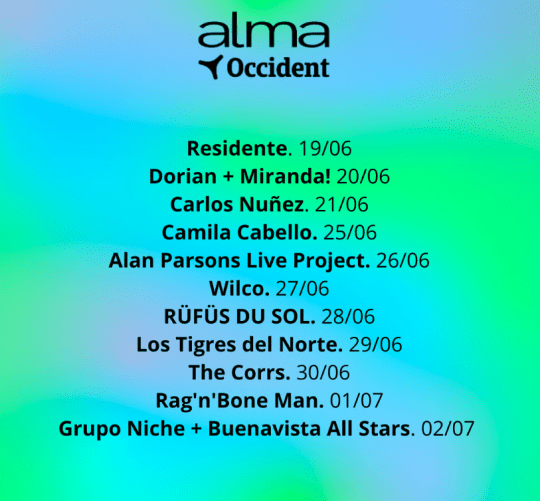 Cartel completo del Alma Occident Madrid 2025. El ciclo de conciertos tendrá lugar del 19 de junio al 2 de julio en el Parque Tierno Galván