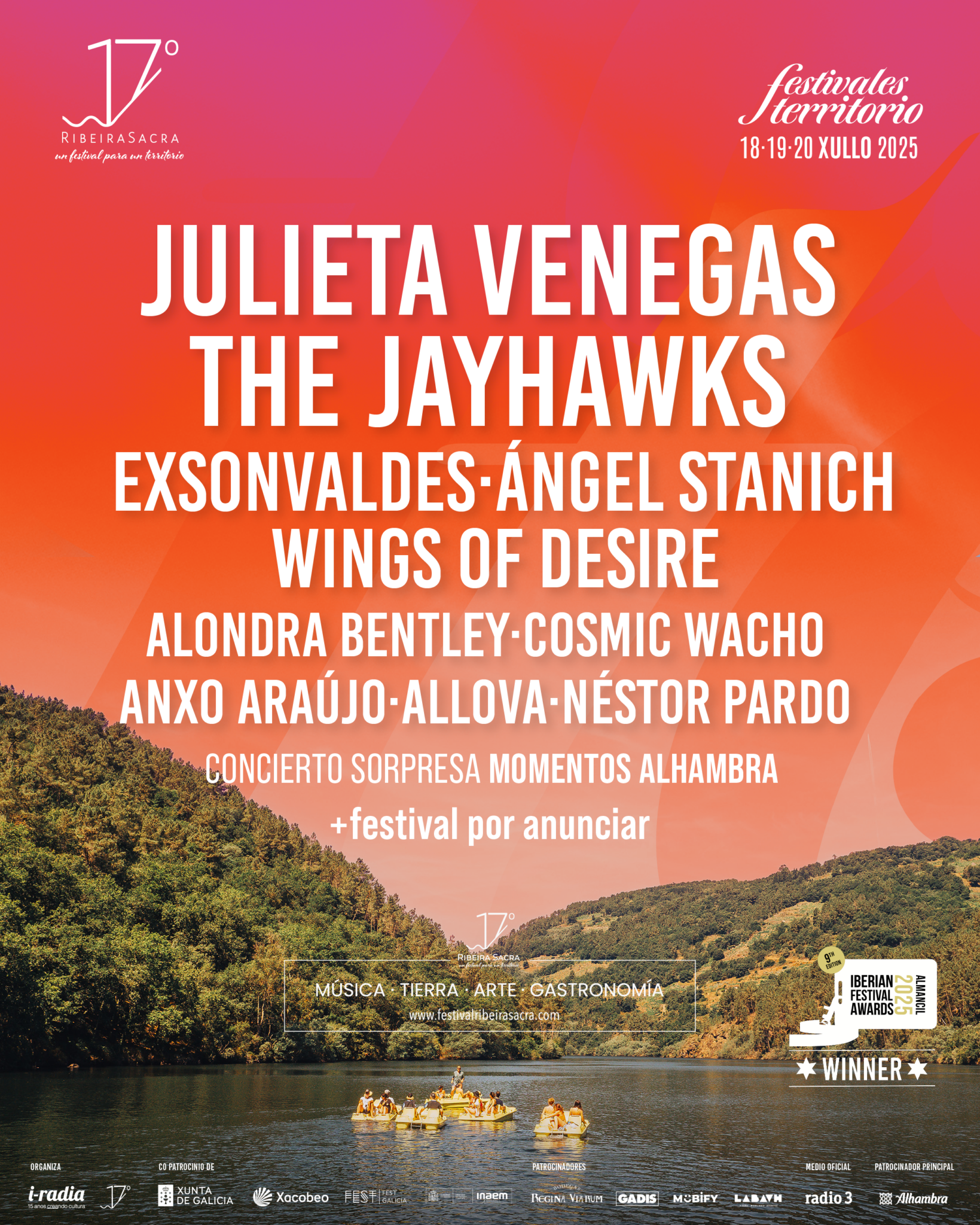El festival 17º Ribeira Sacra, que celebrará su novena edición los días 18, 19 y 20 de julio de 2025, avanza la programación de su cartel musical