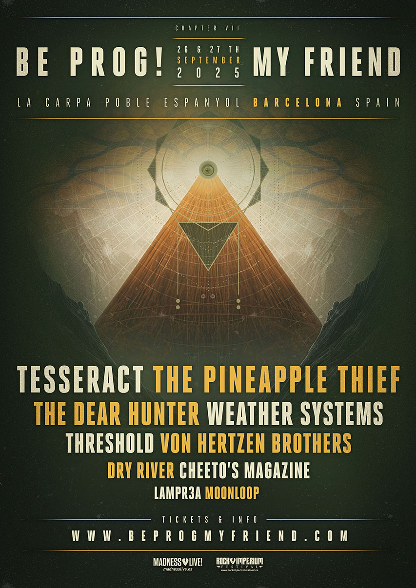 Cartel completo del festival Be Prog! My Friend 2025, que tendrá lugar los días 26 y 27 de septiembre en el Poble Espanyol de Barcelona