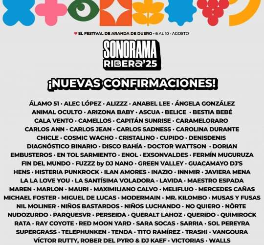 El Sonorama Ribera 2025 ya tiene cartel completo. Del 6 al 10 de agosto, Aranda de Duero volverá a ser el epicentro de la música en directo