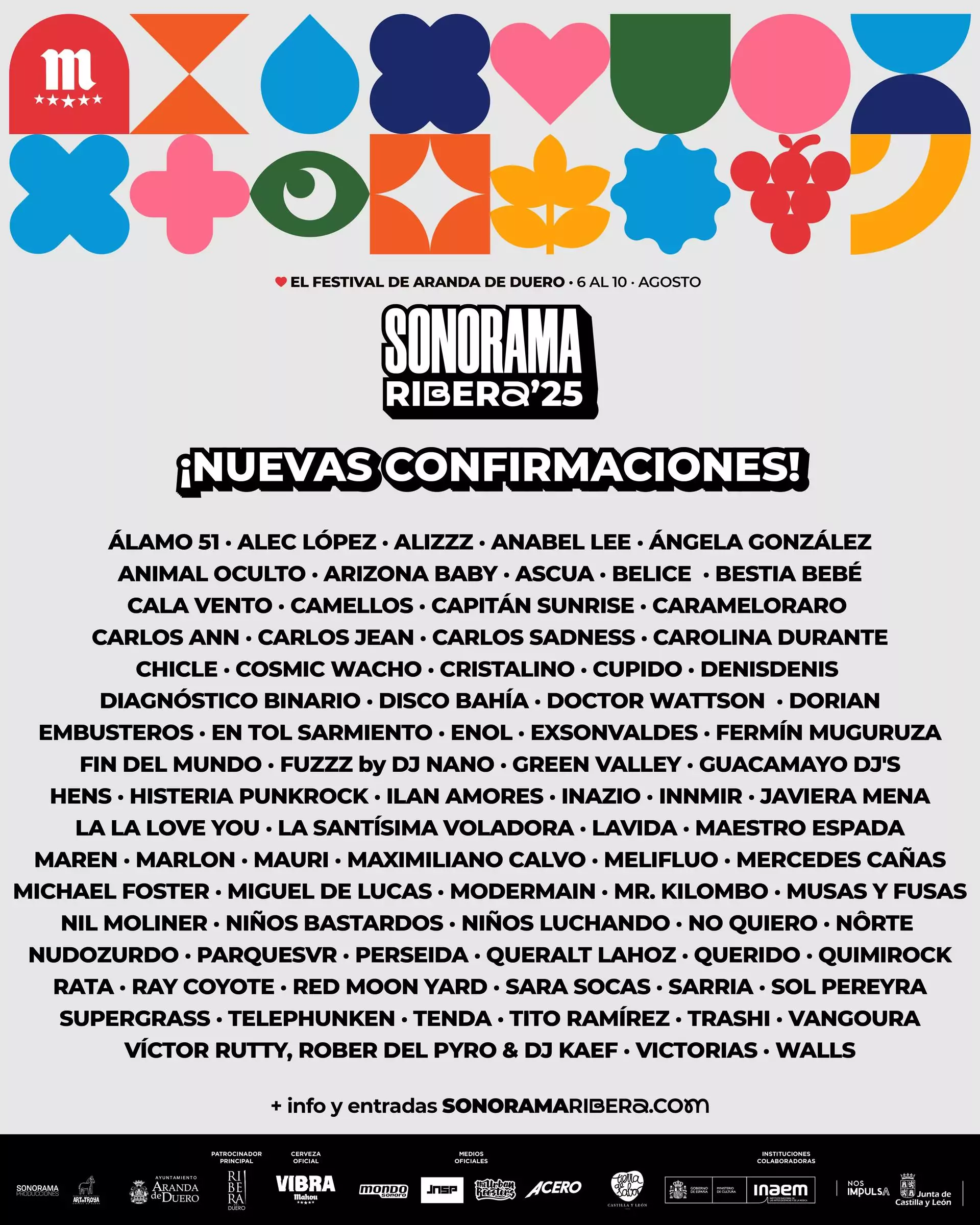 El Sonorama Ribera 2025 ya tiene cartel completo. Del 6 al 10 de agosto, Aranda de Duero volverá a ser el epicentro de la música en directo