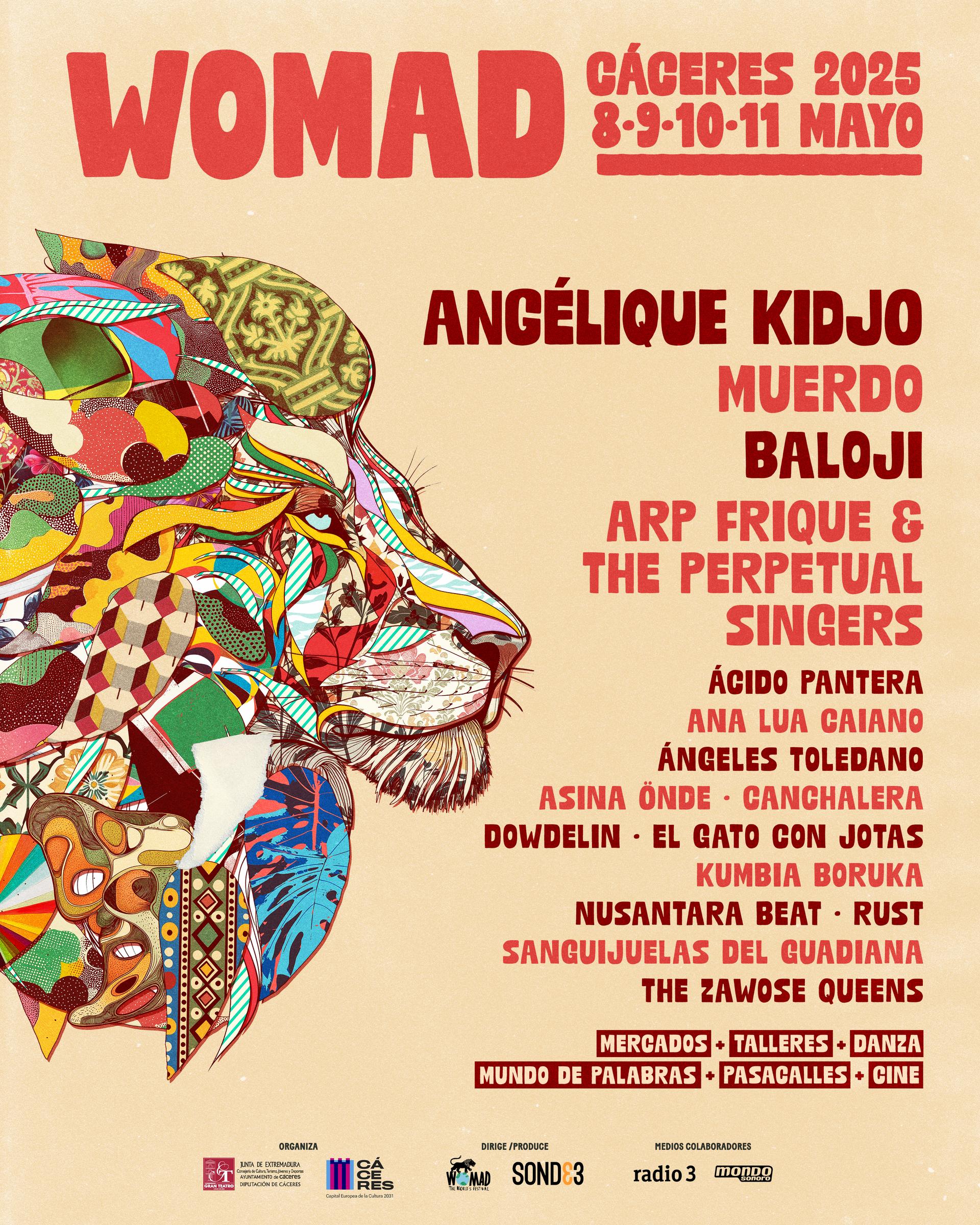 Ya tenemos todo el cartel del Womad Cáceres 2025. Un año más, la cultura toma las calles, plazas y jardines de la ciudad durante cuatro días.