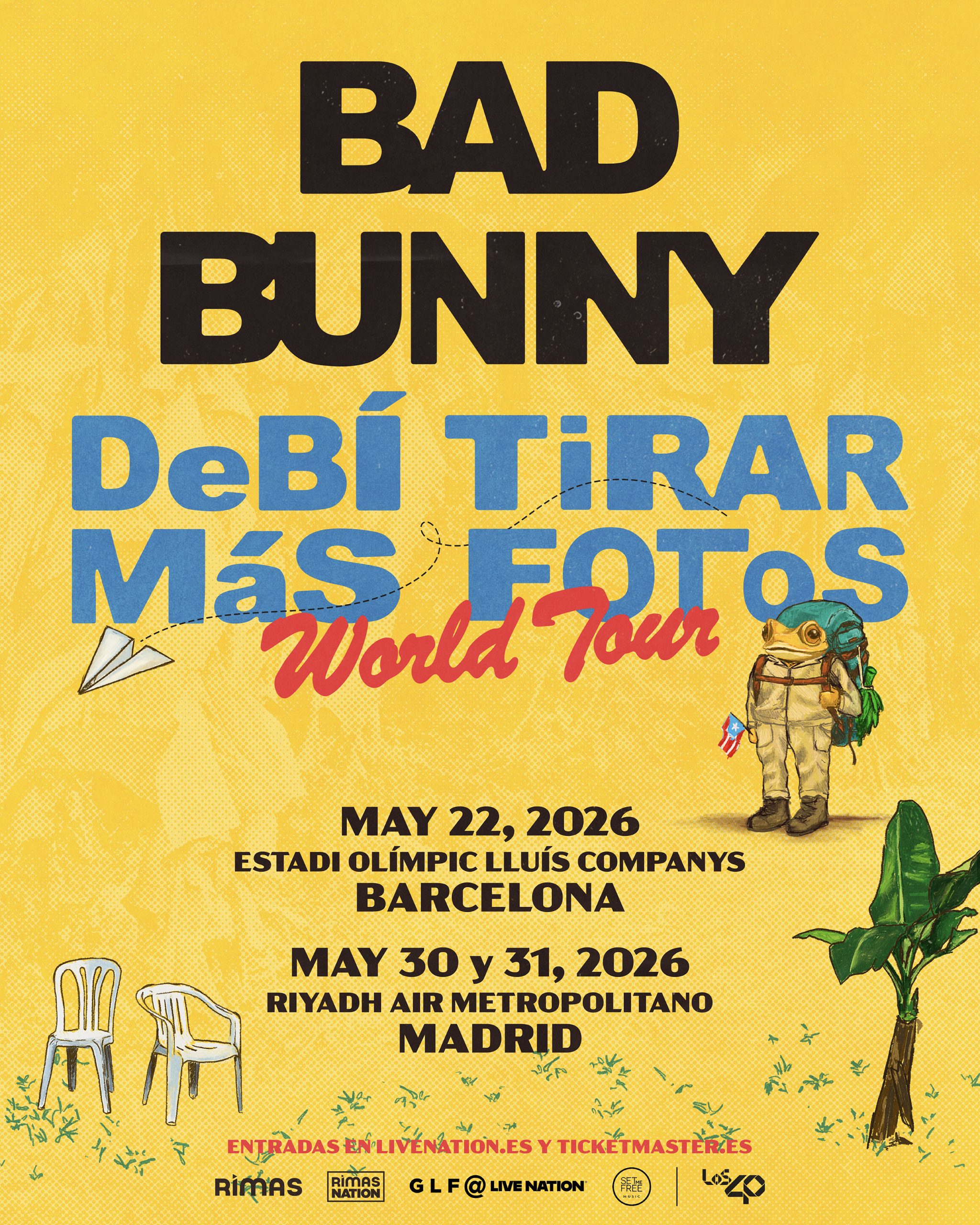 Ya tenemos los precios de las entradas para los conciertos de Bad Bunny en España en la primavera de 2026., que serán en Barcelona y Madrid.