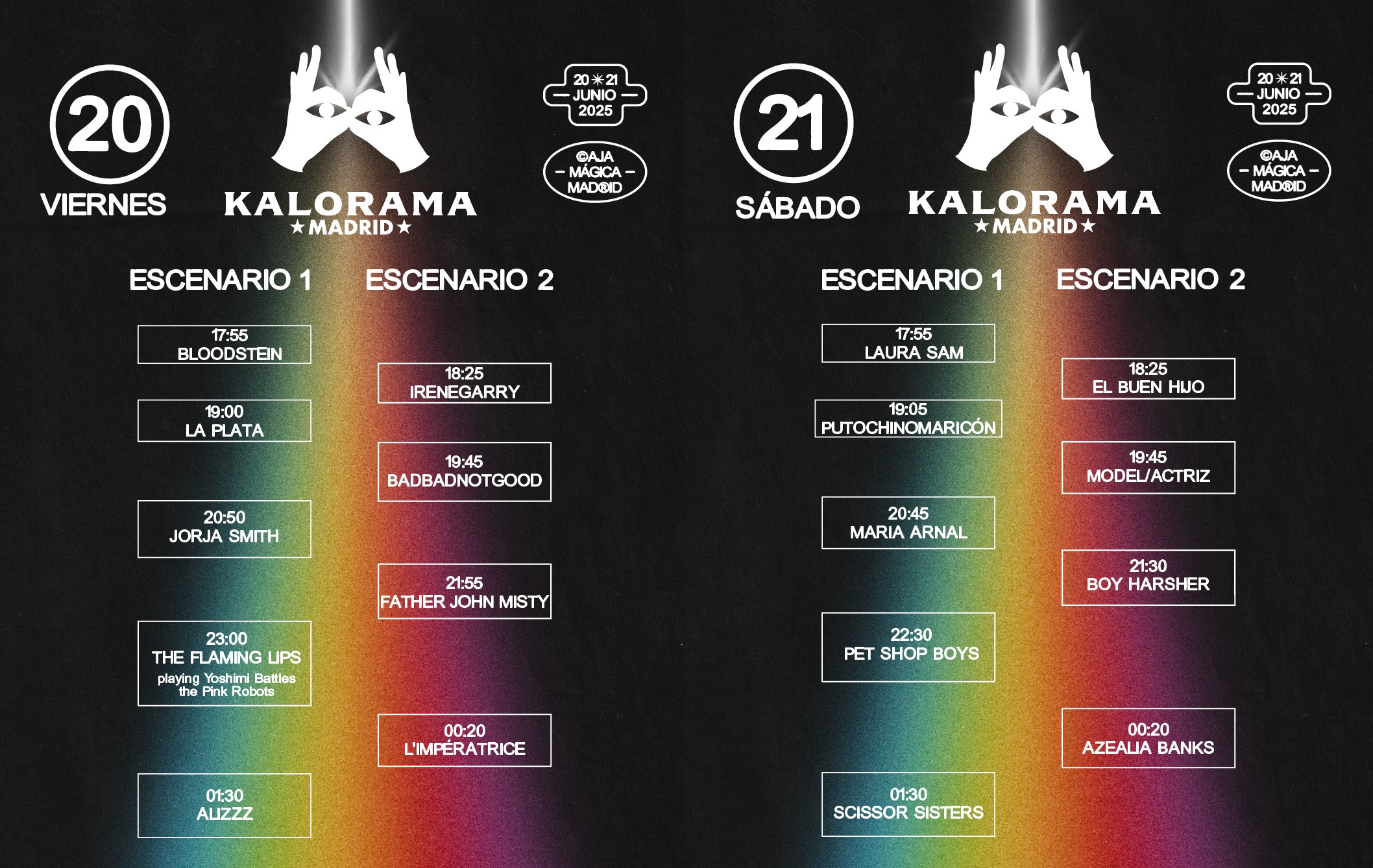 Horarios de Kalorama Madrid 2025. El festival celebra su segunda edición los días 20 y 21 de junio en el amplio recinto de La Caja Mágica