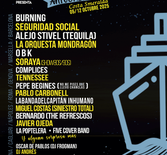 El Barco Ochentero vuelve a zarpar y navegar el Mar Mediterráneo este año 2025. Este crucero musical sale desde Barcelona el 5 de octubre