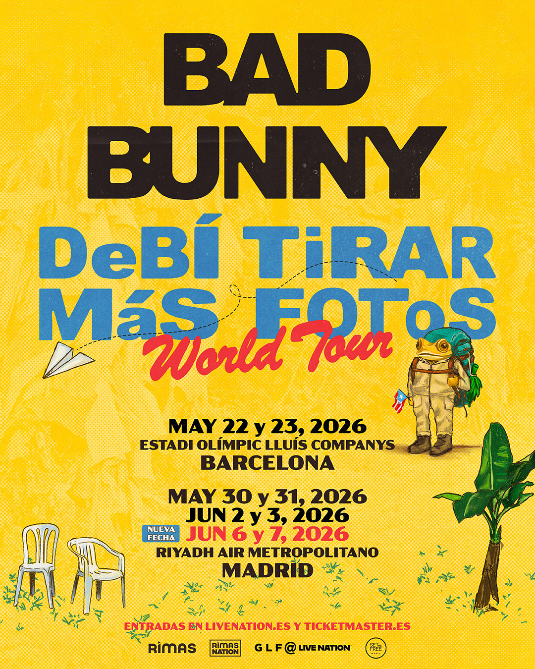 Ya son ocho los conciertos que Bad Bunny dará en España en 2026. Dos en el Estadi Olímpic de Barcelona y seis en el Metropolitano de Madrid.