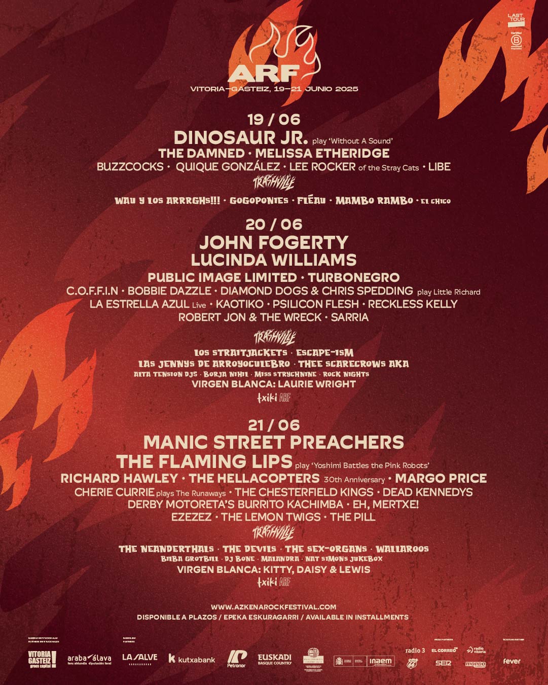 Horarios de Azkena Rock Festival que celebrará su ya 23ª edición los días 19, 20 y 21 de junio de 2025 en Mendizabala, Vitoria-Gasteiz