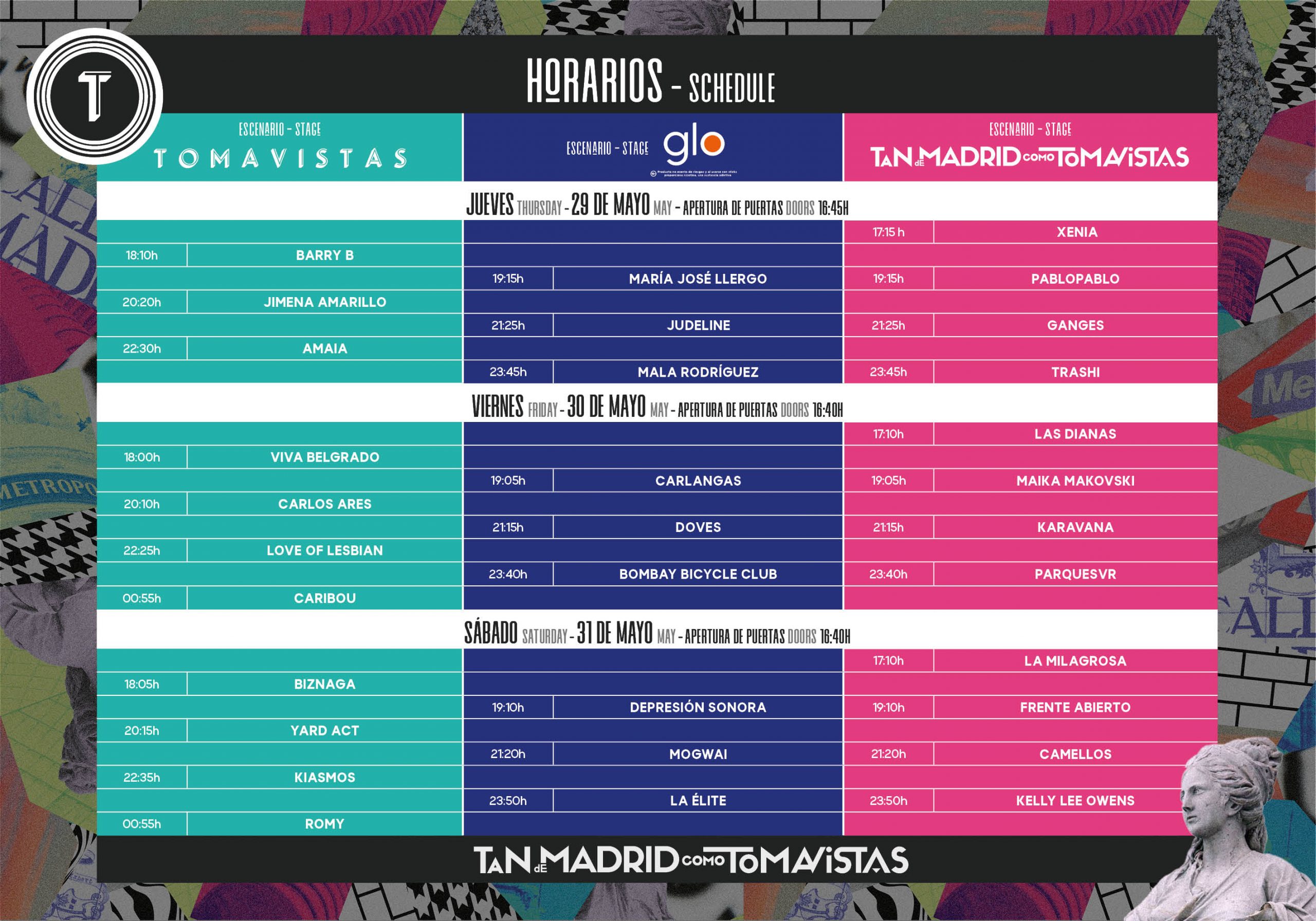 Horarios del Tomavistas 2025, festival que se celebrará durante tres jornadas en la Caja Mágica de Madrid, desde el 29 hasta el 31 de mayo.