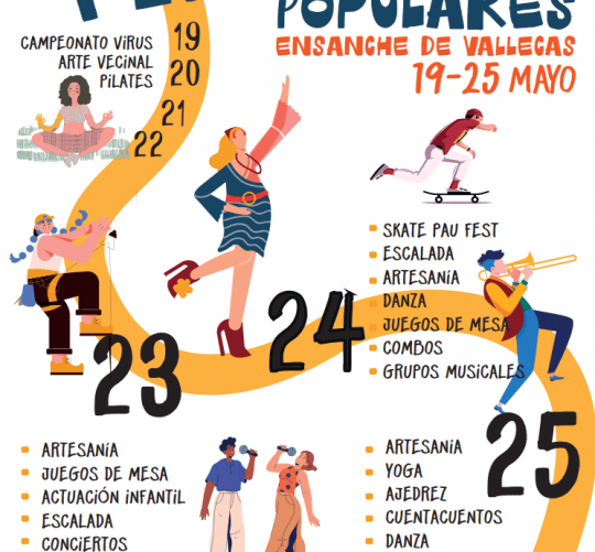 Programación de las Fiestas Populares del Ensanche de Vallecas 2025, con conciertos, exhibiciones, talleres y todo tipo de actividades.