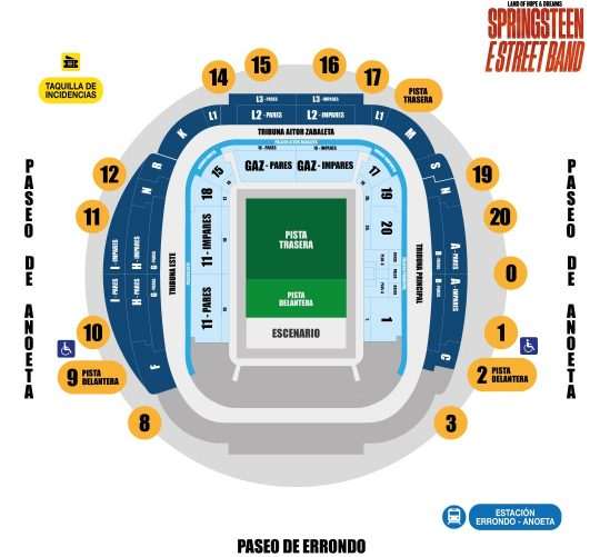 Horarios, los accesos y toda la información práctica que deben conocer los asistentes a los dos conciertos de Bruce Springstesen en Donosti