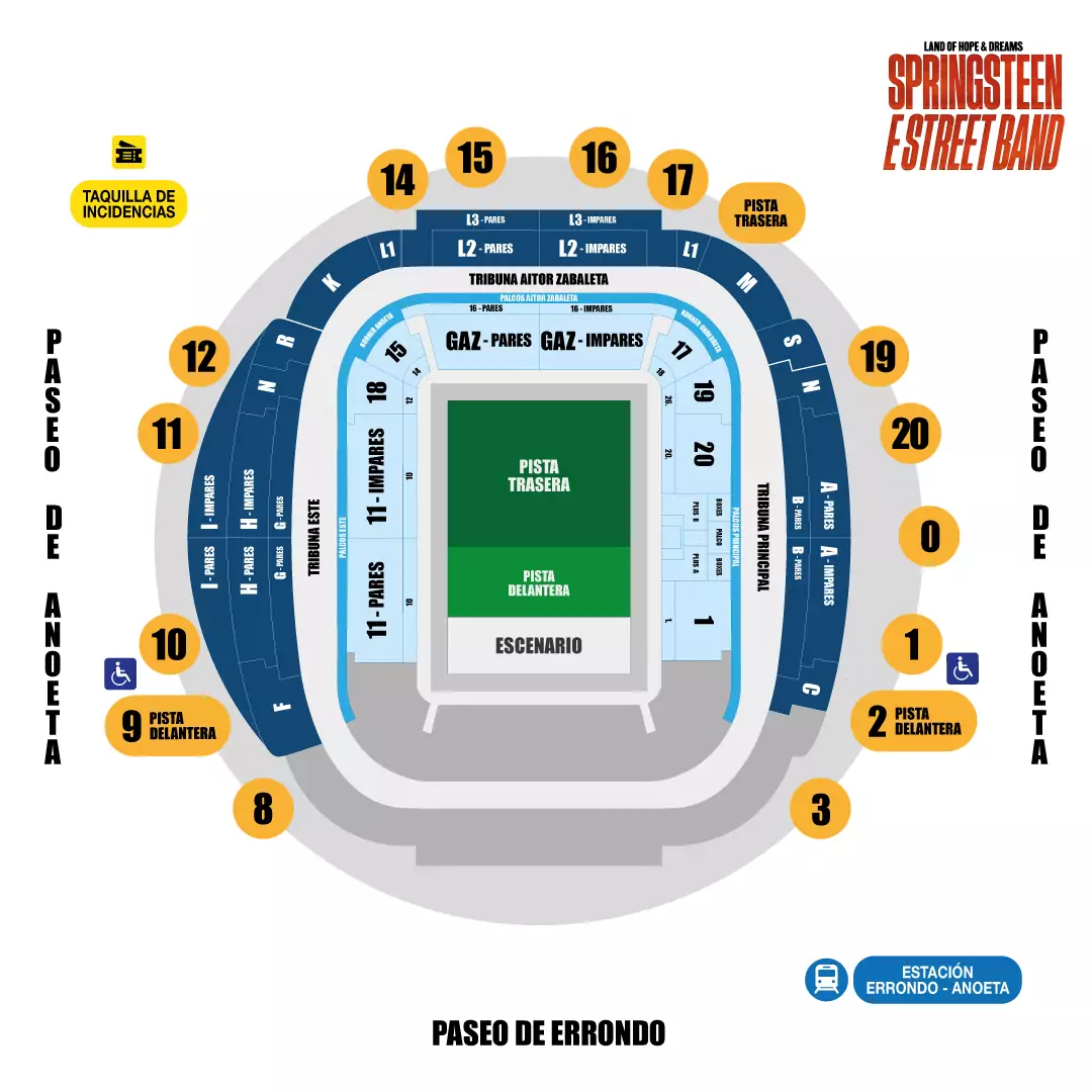 Horarios, los accesos y toda la información práctica que deben conocer los asistentes a los dos conciertos de Bruce Springstesen en Donosti