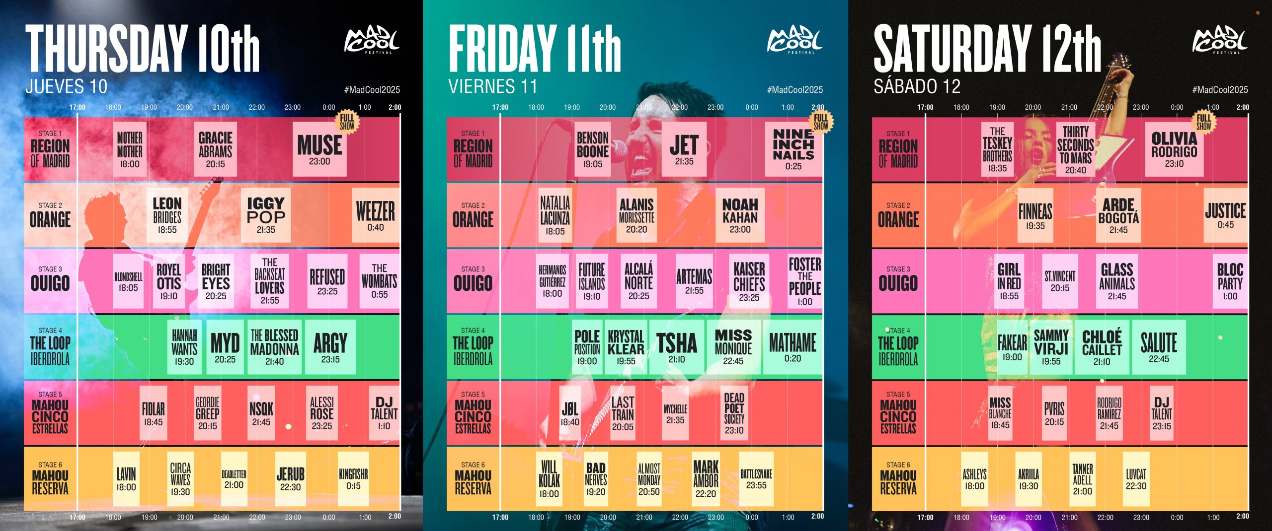Mad Cool Festival ha dado un paso más hacia su esperada edición de 2025 con la publicación oficial de los horarios para tres días de música