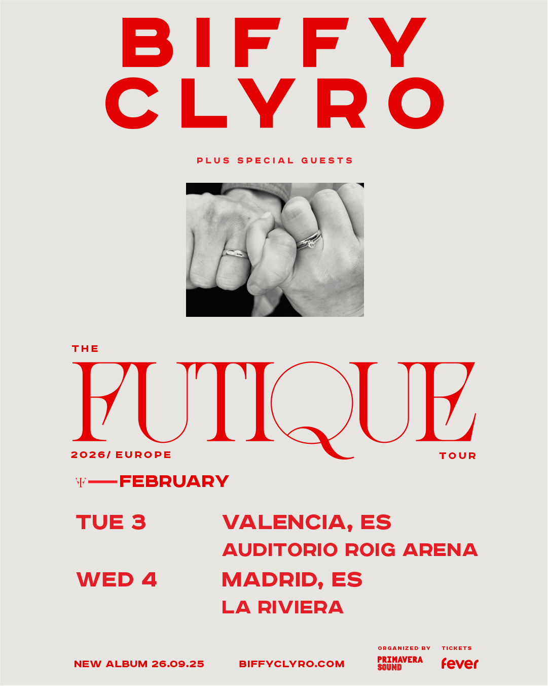 Biffy Clyro anuncian conciertos en salas de Valencia (Auditori Roig Arena) y Madrid (La Riviera) para las primeras semanas del próximo 2026